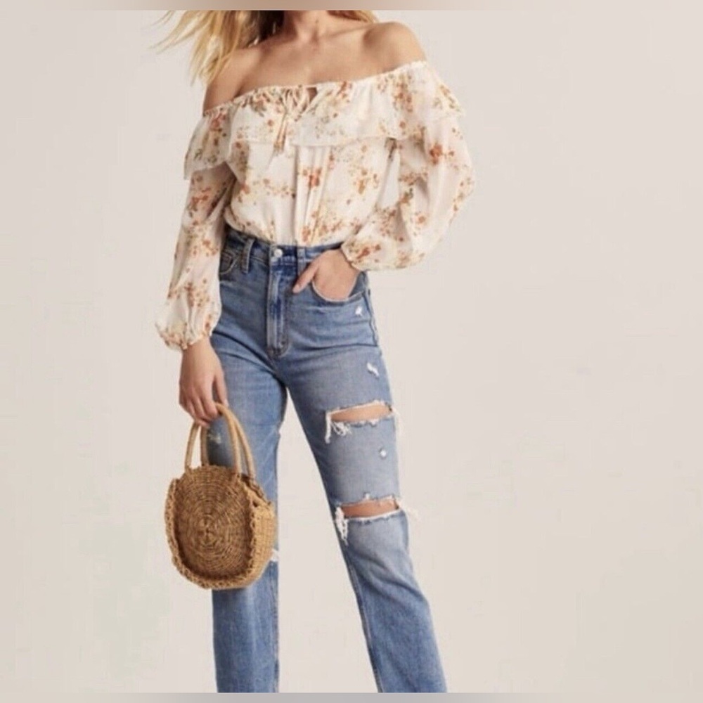 Abercrombie & Fitch Off the Shoulder Floral Bodysuit - Size L - Picture 2 of 6